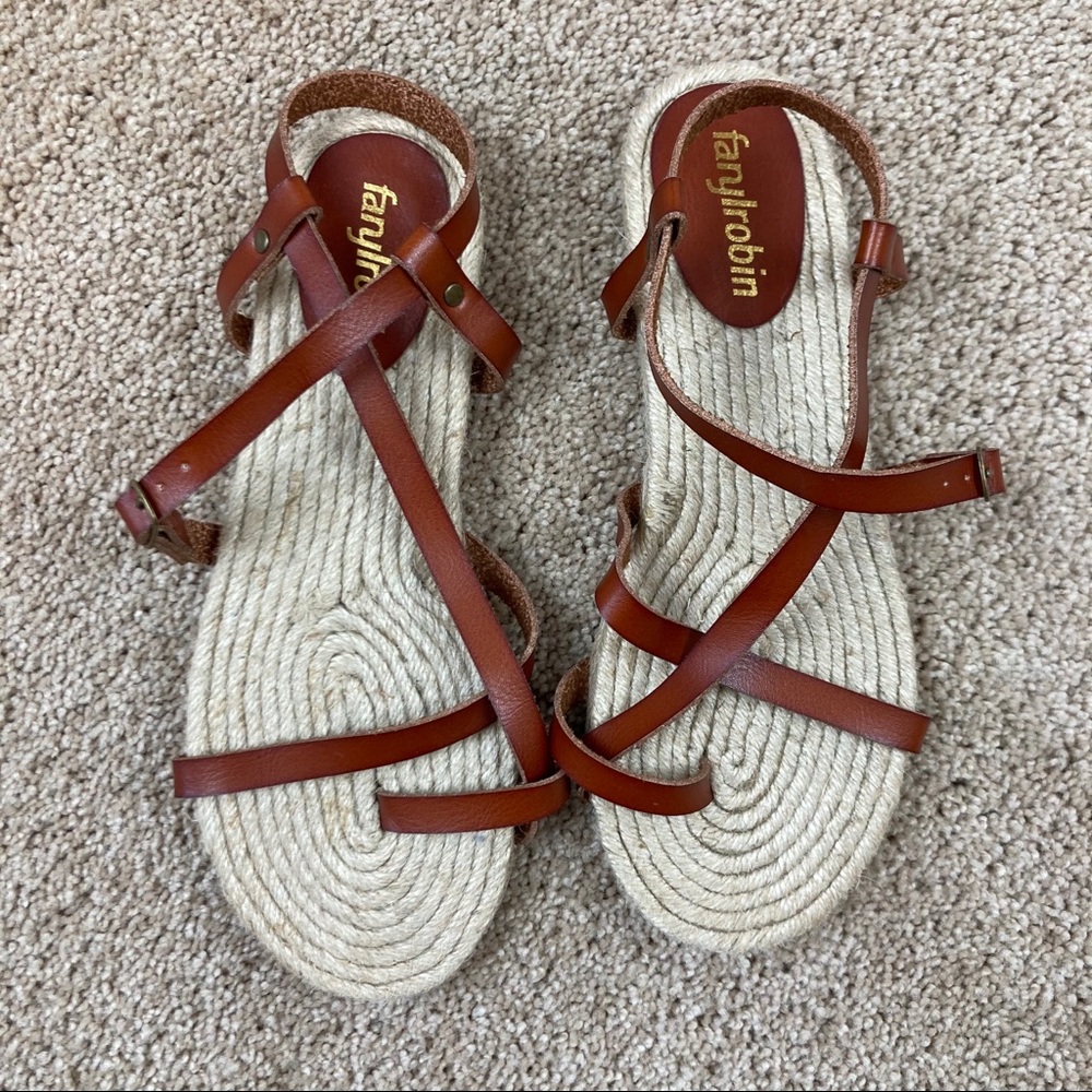 Farylrobin Brown Vegan Leather Espadrille Sandals